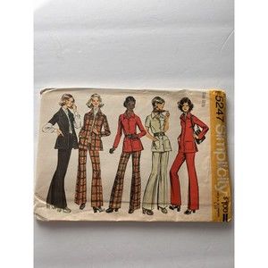 vtg 70s sewing pattern simplicity women 18 5247 shirt jacket pant front button